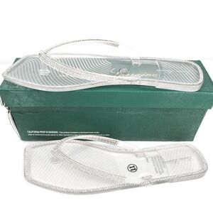 Lauren Lorraine Tampa Embellished Rhinestone Jelly Flip Flop Clear Sandals 11